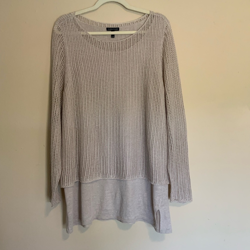 Eileen Fisher khaki open weave sweater tank combo 100% organic linen